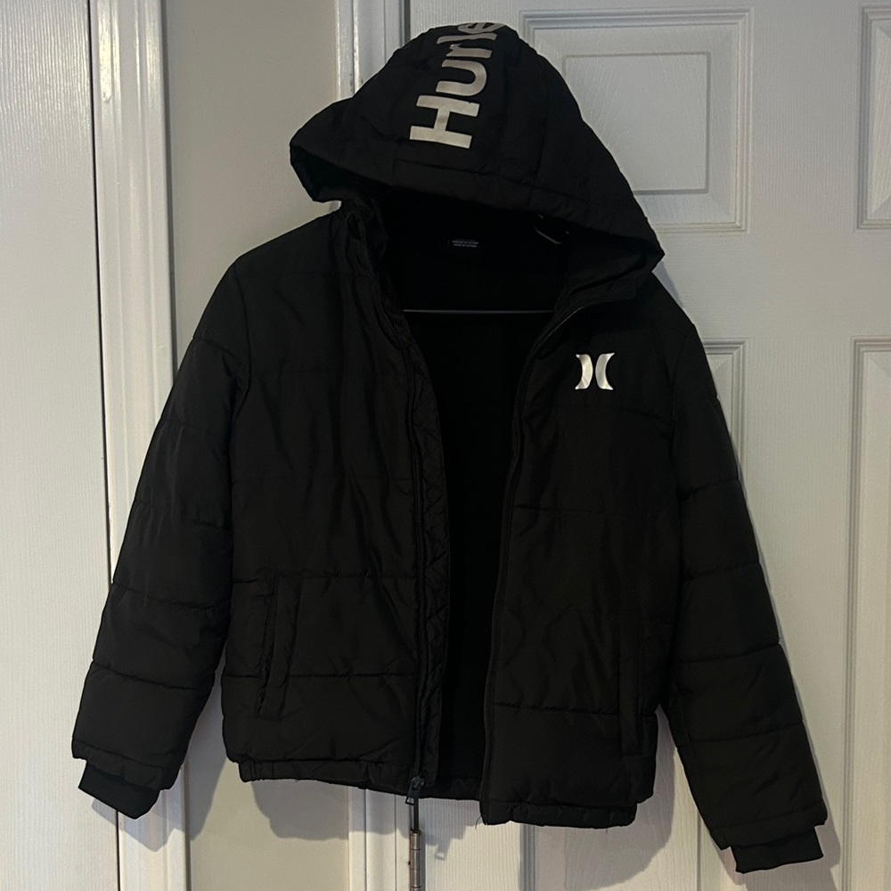 Hurley Kids Black Hooded Puffer Jacket